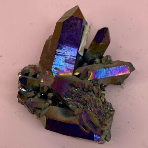 Iridescent Titanium Aura Quartz Cluster - Purple Blue Sheen